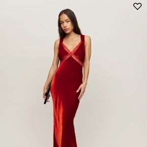 Reformation Lorenzo Blood Orange Midi Dress Velvet XS